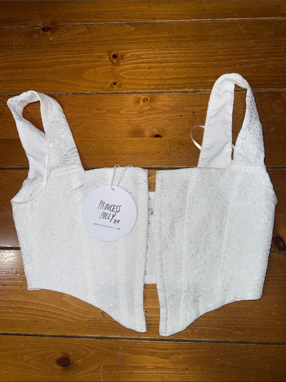 Princess Polly In Your Dreams White Embroidered Corset Crop Top with Wide Straps